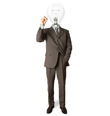 Businessman with lamp-head and marker clipart