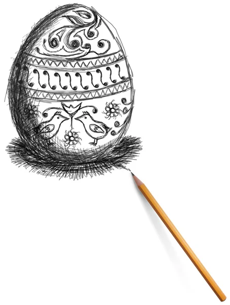 Bosquejo de huevo de Pascua y lápiz — Foto de Stock
