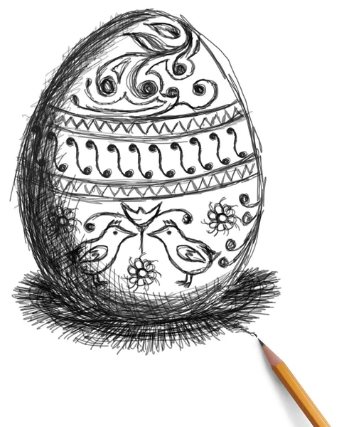 Esboço de ovo de Páscoa e lápis — Fotografia de Stock