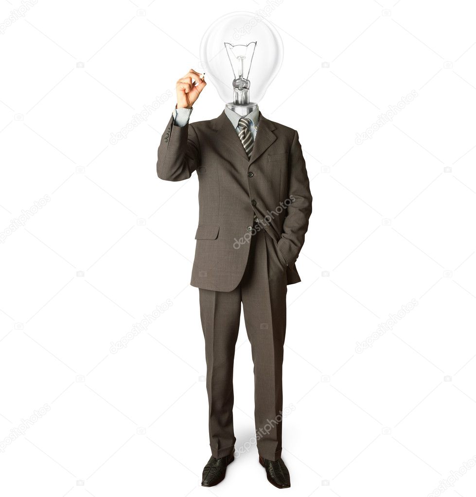 Businessman with lamp-head and marker