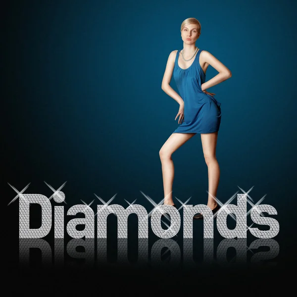 Letras de diamantes y mujer rubia —  Fotos de Stock