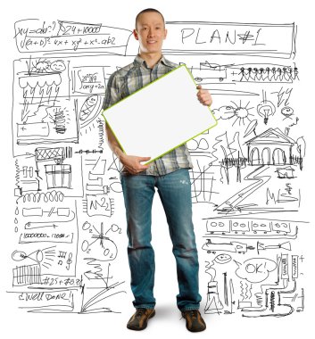 Asian male with write board in his hands clipart