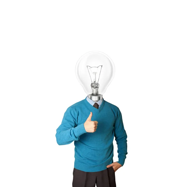 Joven hombre de negocios con cabeza de lámpara —  Fotos de Stock