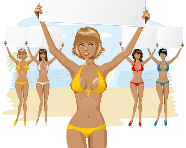 Mooi meisje in een bikini met leeg bord — Stockvector