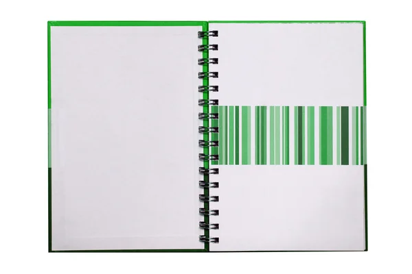 Yeşil not defteri beyaz izole — Stok fotoğraf