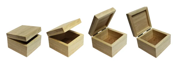 Wood box isolera på vit bakgrund (fyra steg) — Stockfoto