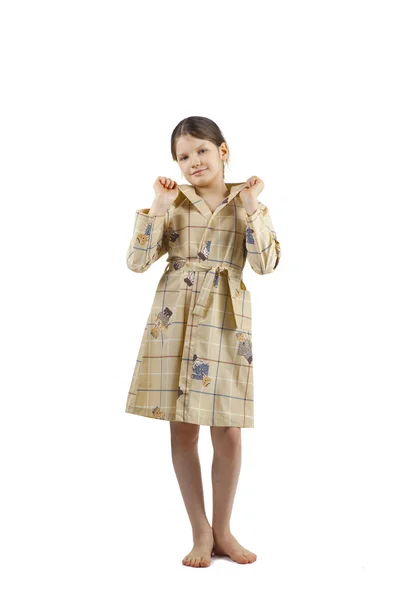 Girl on a white background in a dressing gown — Stock Photo, Image