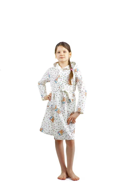 Menina em um fundo branco em um vestido de vestir — Fotografia de Stock