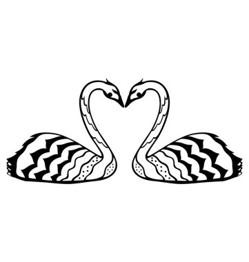 A decorative swans in love, illustrated in paper cut style. clipart