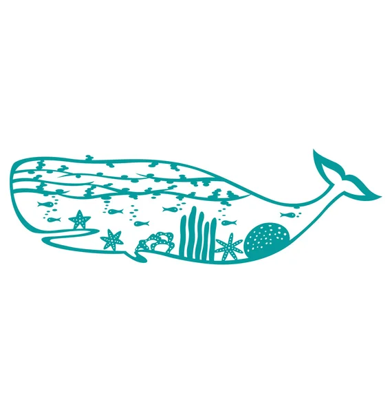 Una Forma Balena Piena Tutte Cose Mondo Subacqueo — Vettoriale Stock