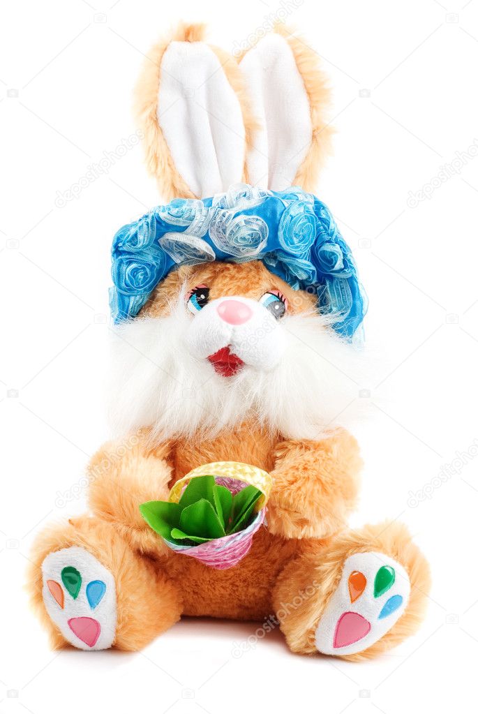 Soft toy of rabbit isolated on white