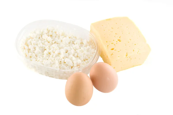 Verse Eieren Zuivelproducten Glazen Containers — Stockfoto