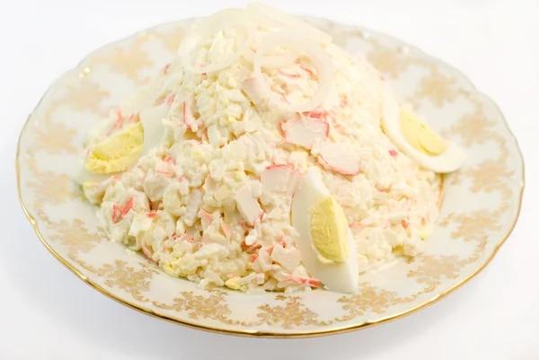 Crab salad. Eggs, mayonnaise, spice, onion and crab. Isolated. — Stock Photo, Image