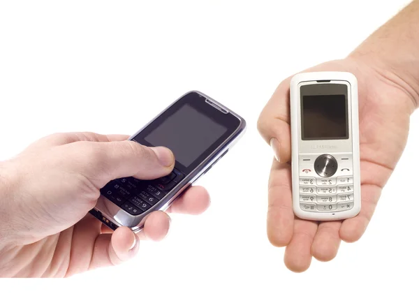 Ręka Telefonu Komórkowego Białym Tle — Zdjęcie stockowe