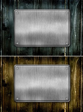 Metal sign on wood plank background clipart