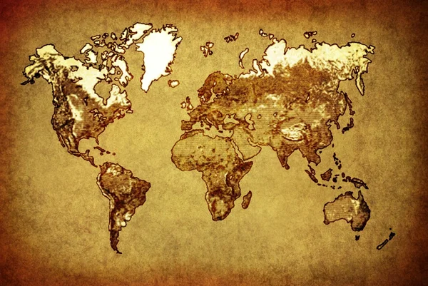 Стародавній картографічний світ на старому папері — стокове фото