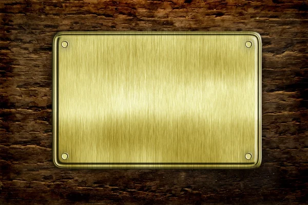 Metalowy znak na tle drewna deski — Zdjęcie stockowe