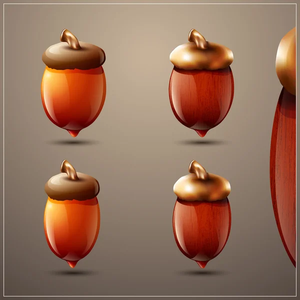 Glanzende herfst acorn pictogrammenset — Stockvector
