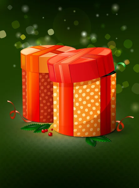 Cajas regalo navideñas ilustración de tarjetas vectoriales — Vector de stock
