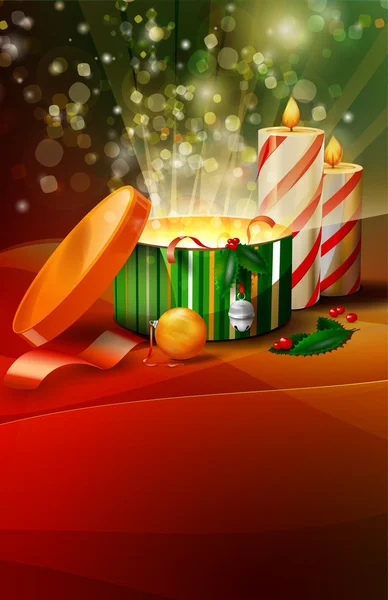 Vánoční dárek boxy s svíčka | vektorový obrázek karty — Stockový vektor