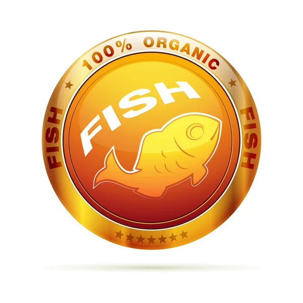 Distintivo de peixe 100% orgânico — Vetor de Stock