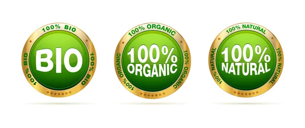 Bio, organiczne i naturalne odznaka zestaw — Wektor stockowy