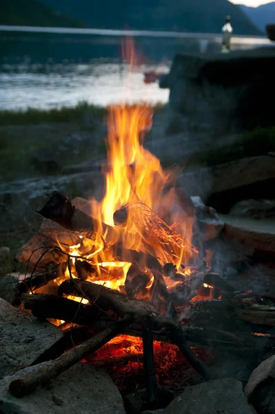 stock image Bonfire near lake