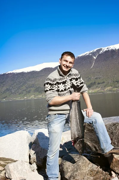 Fishermann ve somon — Stok fotoğraf