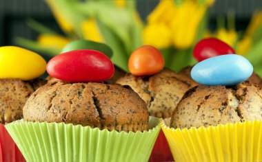 Easter muffins topped with sugar egg clipart