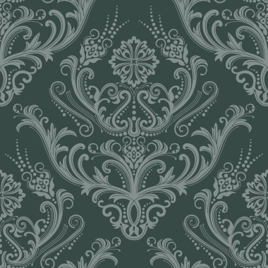 Luxury green floral damask wallpaper clipart