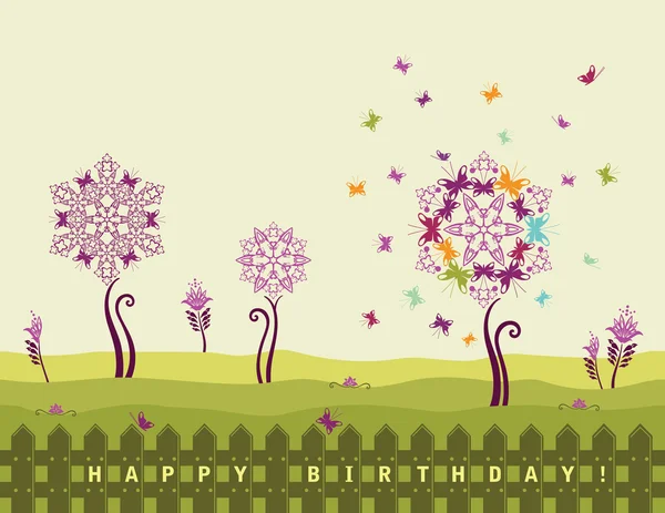 Tarjeta de feliz cumpleaños con flores — Vector de stock