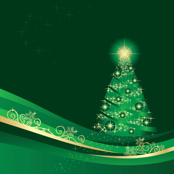 緑の冬の庭で輝くクリスマス ツリー — ストックベクタ