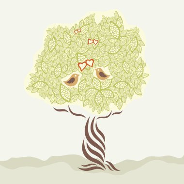 Two love birds and stylized tree clipart