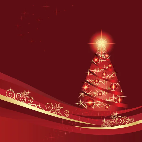 Zářící vánoční strom v červené zimní zahradě — Stockový vektor