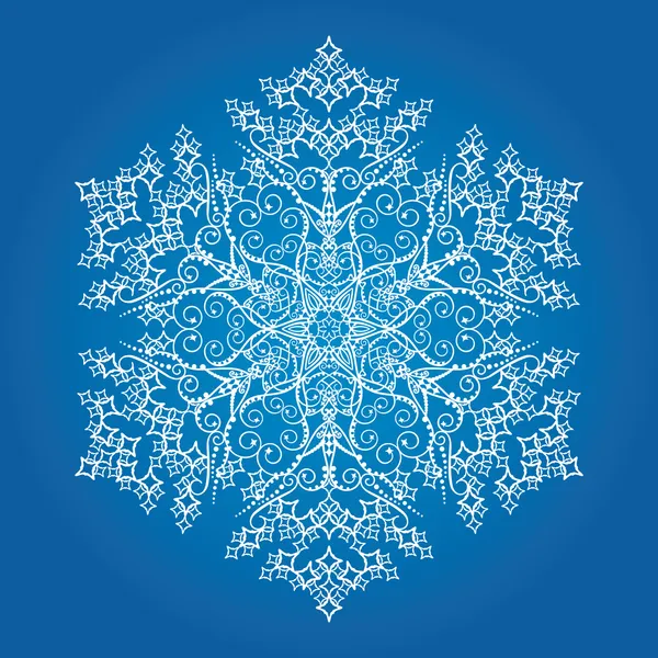 Tek detaylı kar tanesi üzerinde açık mavi renkli — Stok Vektör