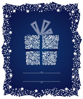 Detailed gift box in a frosty Christmas frame clipart