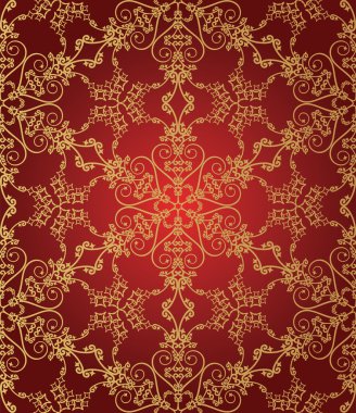 Seamless gold and red snowflake pattern clipart