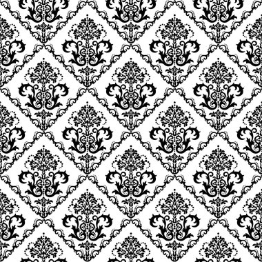 Seamless black & white floral wallpaper clipart