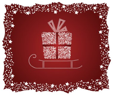 Detailed gift box on a sledge with space for text clipart