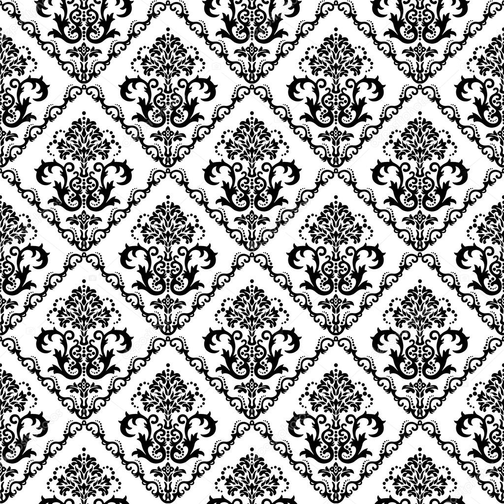 Seamless black & white floral wallpaper