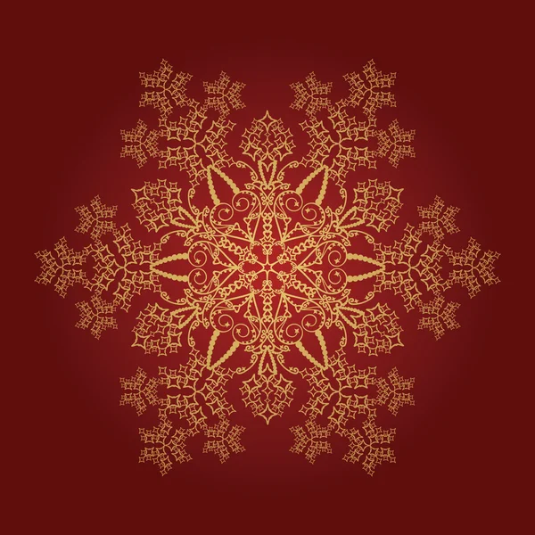 Детальная золотая снежинка на красном фоне — стоковый вектор