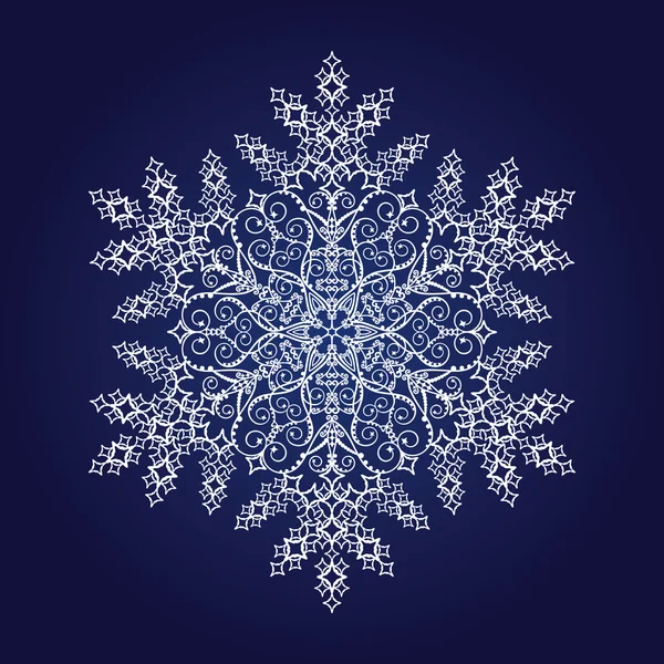 Enda detaljerade snöflinga på Mörkblå bakgrund — Stock vektor