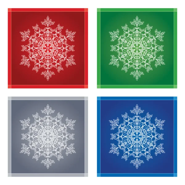 Flocos de neve detalhados em molduras quadradas a cores — Vetor de Stock