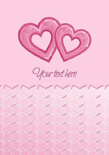 Dos corazones de diamante rosa tarjeta de felicitación — Vector de stock
