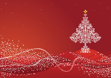 kırmızı zemin üzerine beyaz Noel ağacı