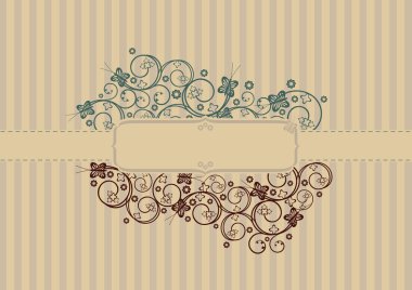 Retro swirls and butterflies cover with text area clipart