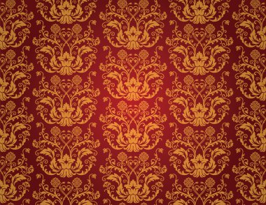 Seamless red and gold floral vintage wallpaper clipart