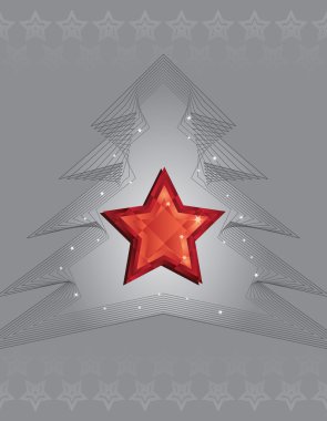 Silver Christmas tree and red diamond star design clipart