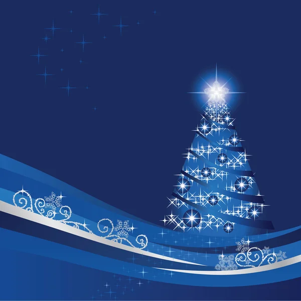 青い冬の庭で輝くクリスマス ツリー — ストックベクタ