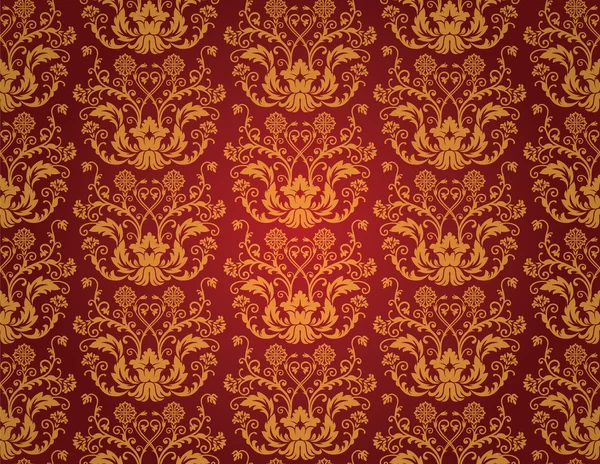 Fond d'écran vintage floral rouge et or sans couture — Image vectorielle